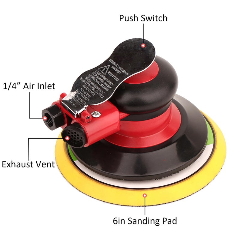 Gedu Professional Air Random Orbital Palm Sander, Dual Action Pneumatic Sander, Low Vibration, Heavy Duty â€¦ (6 inch) - Image 3